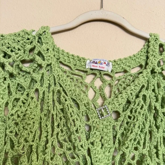 Vintage Hand Crochet Knit Vest Women’s Medium Green Sweater Sleeveless Boho - Picture 5 of 16